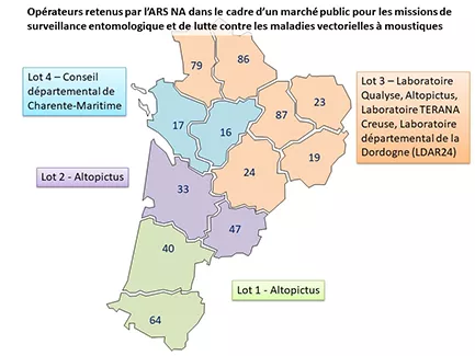 Carte des opérateurs de lutte anti-vectorielle (LAV) en Nouvelle-Aquitaine